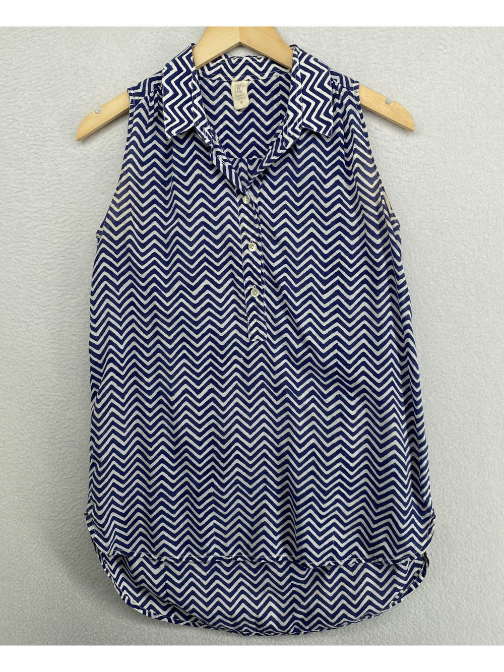 YALA Tunic Womens S Organic Cotton Chevron Sleeveless Shirt Button Up Blue India